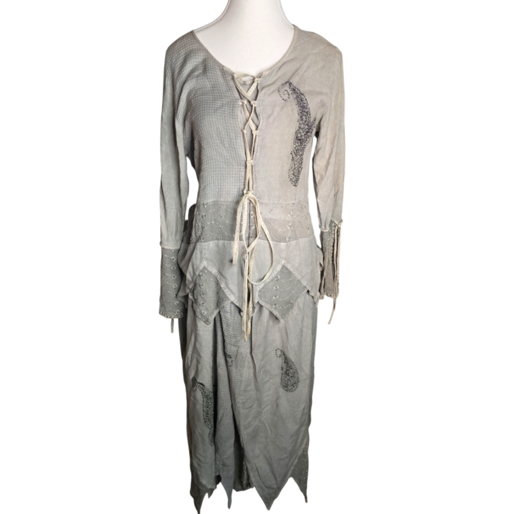 Rare Two Piece Fairy Grunge Whimsical Goth Renaissance Lace Up Blouse And Skirt